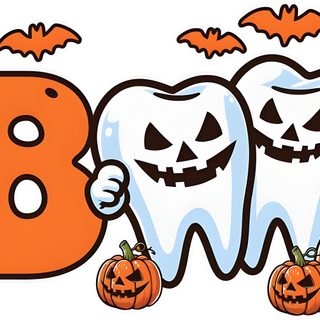 two toothbrushes and three pumpkins with the letter b Dental Halloween Desktop white smoke