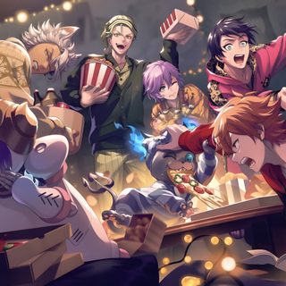 an anime scene with many people in the background Twisted Wonderland Halloween Twisted Wonderland Official Art, Twst Official Art, Twst Ipad, dim gray