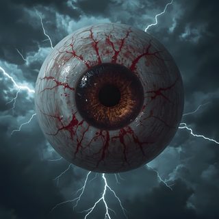 an eyeball in the middle of a dark sky with lightning coming from behind it Eyeball Halloween Eyeball Screensaver, Iphone Background, Green Goblin, Nature Aesthetic, dark slate gray