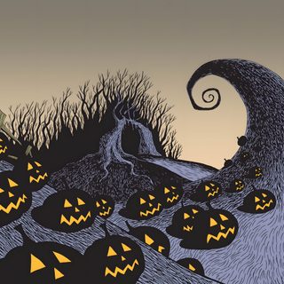 a halloween scene with pumpkins and jack - o'- lanterns Nightmare Before Christmas Halloween Town Nightmare Before Christmas Hill Background, Nightmare Before Christmas Computer, Nightmare Before Christmas Background Scene, gray