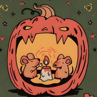 a card with two mice in a pumpkin Silly Halloween Chill Pumpkin, Ideas For A Background, Seasonal Art Ideas, dark olive green