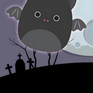 a bat is standing in front of a full moon with bats on it's back Cute Halloween Squishmallow Preppy Aesthetic, Go To Japan, Black Bat, Mail Letters, dark slate gray