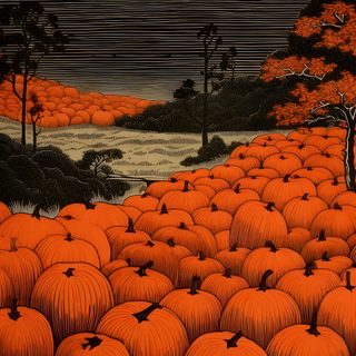 an image of a field full of pumpkins under a moonlit sky with trees in the background Japan Halloween Spooky Pumpkin Background, Pumpkin Landscape, Vintage Pumpkin, saddle brown