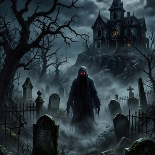a creepy halloween scene with a ghost in the cemetery Free Scary Halloween Haunted Cemetery, Gothic Cemetery Art, Graveyard Tattoo, Haunted Images, dark slate gray