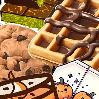 there are many different types of food on the table and one has a sticker that says pumpkin spice Halloween Food sienna