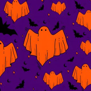 an orange and black bat pattern on purple fabric with bats in the sky behind it Purple And Orange Halloween Spoopy Background, Cute Halloween Purple Ghost, Purple And Orange Halloween Background, indigo