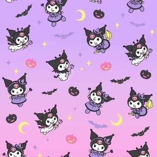 an image of halloween cats and bats on purple background Halloween Purple Halloween Cute Kuromi Cute Halloween Decor Inspiration, Cute Halloween, Halloween Bat Characters On Pink Background, plum