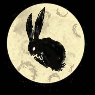 a black rabbit sitting in front of a full moon Halloween Rabbit Rabbit Profile Pic, Spirit Animal Hare, Bunny In Moon, Black Rabbit Oc,