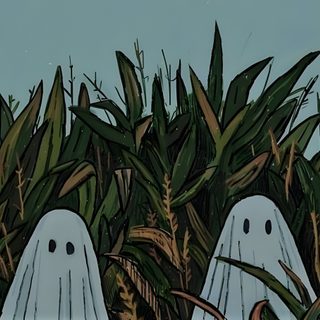 two ghost like figures standing in the middle of tall grass Halloween Ghost Computer Halloween Desktop, Computer Desktop, Desktop Art, Cute Desktop, dark slate gray