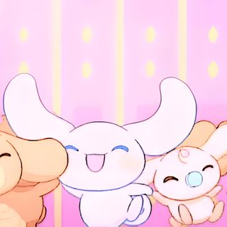 three cartoon animals standing next to each other in front of a pink wall with an elephant on it Cinnamoroll Halloween Gif Gifs Cinnamoroll, Sanrio Laptop Gif, Sanrio Gifs Banner, lavender blush
