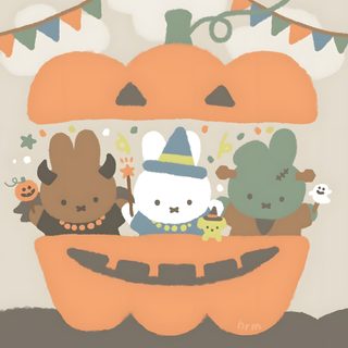 an image of halloween pumpkins with animals in them Miffy Halloween Halloween Pumpkin Carving Stencils, Miffy Halloween, Christmas Miffy Drawing, dark salmon