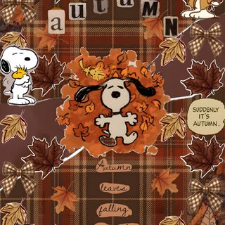 an autumn poster with snoop and friends on it Snoopy Halloween Cute Trending, Fall Screen, Seasonal, Cute Fall Backrounds, Fall Cartoon, saddle brown