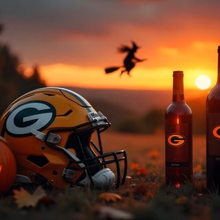 a green bay packers helmet sits next to two bottles of wine and a jack - o'- lantern Packers Halloween Cake Pop Decorating, Green Bay Packers Fans, Go Pack Go, Packers Fan, maroon