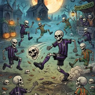a group of skeletons dancing in front of a full moon with tombstones on the ground Cool Halloween Football dark slate gray