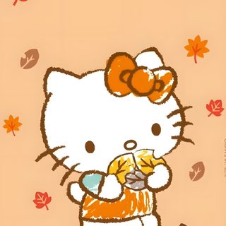 an image of hello kitty with autumn leaves Halloween Hello Kitty Fall Hello Kitty Halloween, Fall Backgrounds Iphone, App Ikon, burlywood