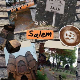 a collage of photos with the words salem written in orange and black on them Salem Halloween Aesthetic Salem In October, Salem Massachusetts Aesthetic, Salem Massachusetts October, dark olive green