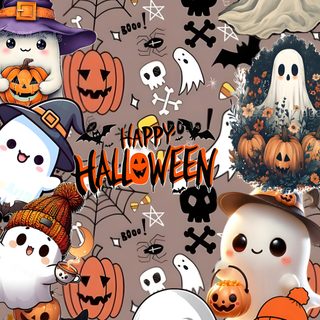 halloween wallpaper with ghost, pumpkins and jack - o'- lanternes Happy Halloween Spirit Halloween Halloween Kawaii Background, Halloween Seamless Patterns Collection, Heart, rosy brown
