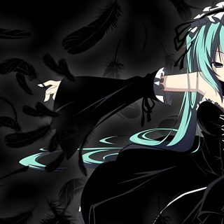 an anime character with blue hair and black dress holding her arms out in the air Hatsune Miku Halloween Miku Steam Background, Nightcore Hatsune Miku, Goth Miku Gif, black