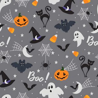 halloween seamless pattern with bats, pumpkins and ghost faces on grey background for wallpaper Phone Halloween Image Halloween, Halloween, Halloween Images, October, Halloween Cute, dim gray
