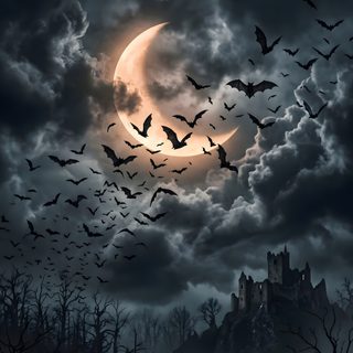 a full moon with bats flying in the sky over a castle and trees at night Halloween Sky Cool Halloween, Free Download, Halloween, Halloween Night, Halloween Art, dark slate gray