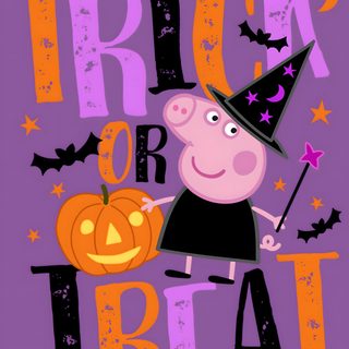 a cartoon pig wearing a witches hat and holding a trick or treat pumpkin in its hand Peppa Pig Halloween Speech Classroom Decor, Pig Halloween, Pigs, Witch Costume, Fifth Sun, slate gray
