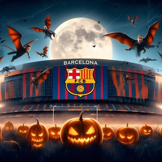 barcelona's stadium is decorated for halloween with bats and pumpkins Halloween Soccer Football Halloween, Halloween Soccer Decoration, Soccer Halloween, dark slate gray