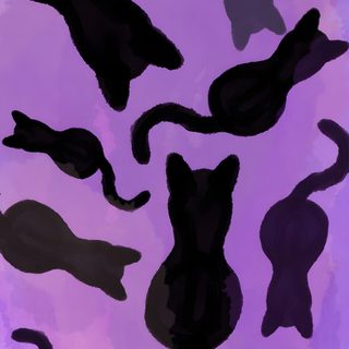 an abstract painting of black cats on a purple background Feline Halloween - Black On Lavender Purple Phone Aesthetic, Black And Purple Cat, Purple Halloween,