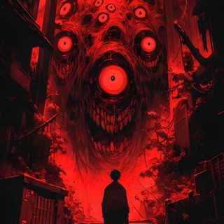 a man standing in front of a red background with an image of a scary creature Halloween Monsters Lovecraftian Horror, Lovecraftian Horror Art, Horror Comic Art, Scariest Monster Art, black