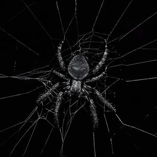 a black and white photo of a spider on its web in the dark night sky Black Iphone Halloween Aesthetic For Watch Face, Spider Web And Spider, Spider With Web, Spider For,