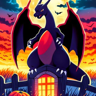 a dragon sitting on top of a building in front of a full moon with bats Halloween Pokémon Halloween Charizard, Pokémon Halloween, Halloween Pokémon, dark slate gray