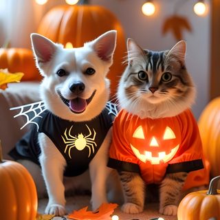 a cat and dog dressed up for halloween Cute Dog And Cat Halloween Cute Dog And Cat Halloween, Halloween Pets, Cute Dog Halloween, sienna