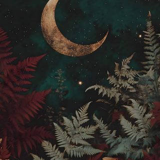 the moon is shining in the night sky over some trees and plants with red leaves Halloween Botanical Witchy Background Images, Witchy Background Iphone, Witchy Background, black