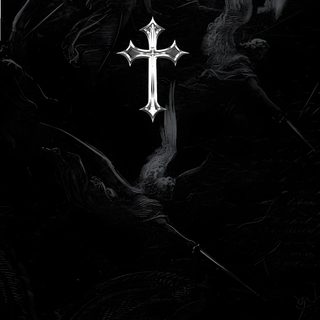a cross in the middle of a black and white painting with birds flying around it Halloween Cross Cross, Hippie, black