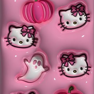 hello kitty pumpkins and ghost faces on pink background Halloween Hello Kitty 3d Hello Kitty Halloween, Hello Kitty Con, 3d Iphone, pale violet red
