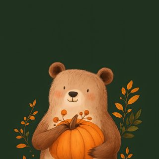 a bear holding a pumpkin in its paws Halloween Bear Iphone Cartoon Autumn, Cute Turkey, Autumn Cartoon, Thanksgiving, dark slate gray