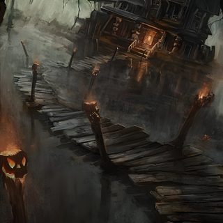 an image of a creepy house in the woods with fire coming out of its mouth Halloween Swamp Photo Halloween, Image Halloween, Art Noir, Fantasy Places, dark slate gray