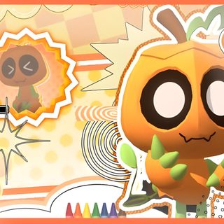 an image of a cartoon character with many different things in the background and on it's face Halloween Dandys World Gourdy Dw, Gourdy Pc, Dandy World Background, Dandy World Banner, khaki