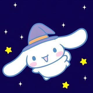 a cartoon bunny with a hat and stars in the background Happy Halloween Cinnamoroll Halloween Hello Kitty Halloween, Accel World, Dark Kawaii, midnight blue