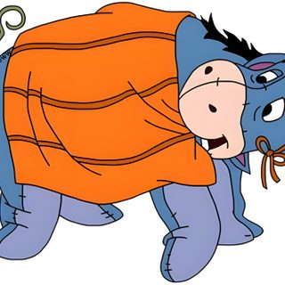 an elephant dressed as winnie the pooh with a scarf around it's neck Eeyore Halloween Halloween Pooh, Eeyore Pumpkin Painting, Eeyore Thanksgiving, Eeyore Pumpkin, light pink