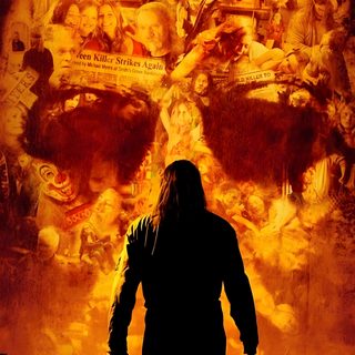 a movie poster with a man standing in front of a large skull and flames behind him Halloween Rob Zombie Halloween 2007, Halloween Ii, Free Halloween Movies, Rob Zombie's Michael Myers, dark red