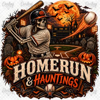 a baseball player with bats and pumpkins in front of a full moon on the horizon Baseball Halloween saddle brown