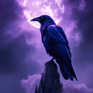 a black bird sitting on top of a building under a purple sky with the moon in the background Halloween Raven Fantasy Raven, Raven Background, Gothic Raven Iphone, Raven Phone Background, dark slate blue