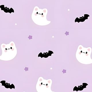 a purple background with white cats and bats on the bottom half of it, as well as stars Purple Preppy Halloween Image Halloween, Cute Cute Purple Halloween, Halloween Pastel, Goth, gainsboro