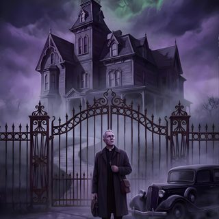 the exorcist movie poster with a man standing in front of a creepy house Exorcist Halloween New Movie Posters, Spooky Movies, Fun Mail, Scream Queens, dark slate gray