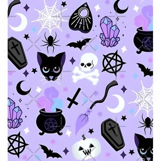 a purple background with black and white halloween items Halloween Planchette Kawaii Cute Purple Halloween, Gothic Cute Bat Background, Pastel Witch Aesthetic, thistle
