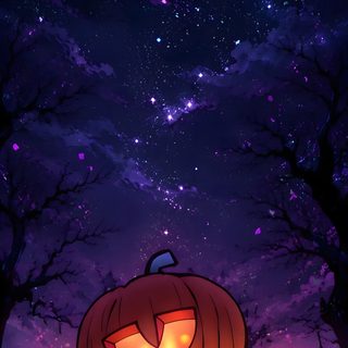 a cartoon character with a pumpkin on his head in front of a night sky background Anime Halloween Phone black