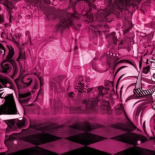 some cartoon characters are standing in front of a pink background with black and white checkerboard Monster High Halloween Hot Pink, Pink And Black, Pink Laptop, 2000s, Pink Ipad, Emo, purple