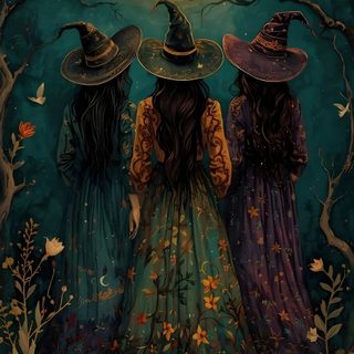 three witches looking at the full moon with books in their hands and trees around them Witchy Halloween Iphone Witch, Witch Pictures, Witchy, Witch Aesthetic, Witch Art, Witchy Vibes, black