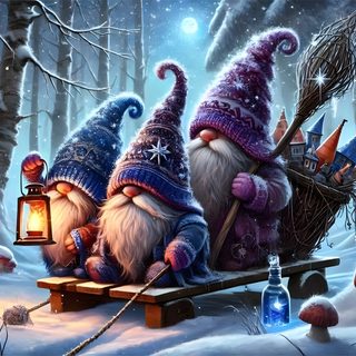 two gnomes are sitting on a bench in the snow with a lantern and some mushrooms Halloween Gnome Desktop Halloween Desktop, Gnome Pictures, Christmas Backgrounds, Computer, dim gray