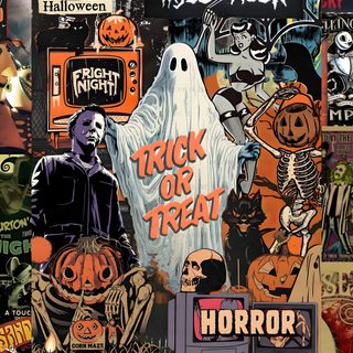 a collage of halloween stickers on a wall 90s Halloween Phone Halloween Movie Aesthetic, Halloween Costumes, Halloween Wall Paper Design, dark olive green